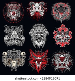 set gothic sign with skull, grunge vintage design t shirts