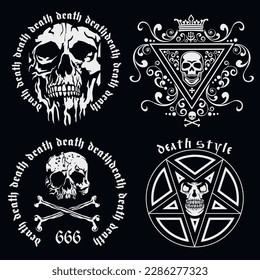 set gothic sign with skull, grunge vintage design t shirts