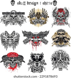set gothic sign with skull, grunge vintage design t shirts
