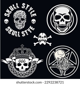 set gothic sign with skull, grunge vintage design t shirts
