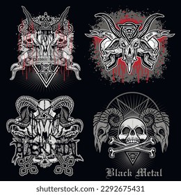 set gothic sign with skull, grunge vintage design t shirts