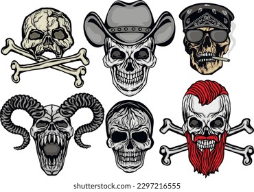 set gothic sign with skull, grunge vintage design t shirts