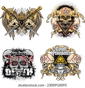 set gothic sign with skull, grunge vintage design t shirts