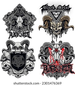 set gothic sign with skull, grunge vintage design t shirts