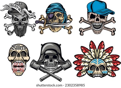 set gothic sign with skull, grunge vintage design t shirts