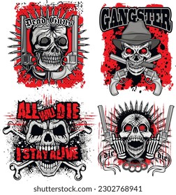 set gothic sign with skull, grunge vintage design t shirts

