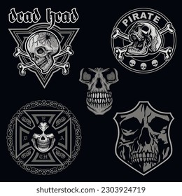 set gothic sign with skull, grunge vintage design t shirts