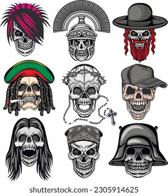 set, gothic sign with skull, grunge vintage design t shirts
