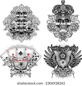 set, gothic sign with skull, grunge vintage design t shirts
