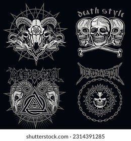 set, gothic sign with skull, grunge vintage design t shirts
