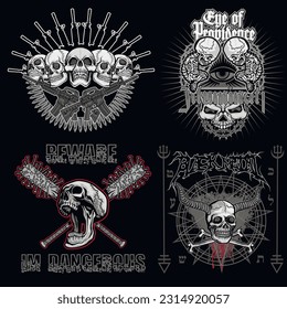 set, gothic sign with skull, grunge vintage design t shirts
