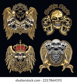 set, gothic sign with skull, grunge vintage design t shirts
