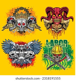 set, gothic sign with skull, grunge vintage design t shirts

