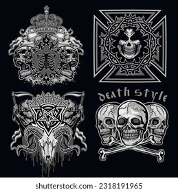set, gothic sign with skull, grunge vintage design t shirts
