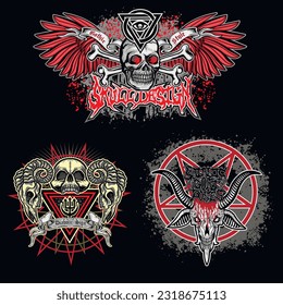 set, gothic sign with skull, grunge vintage design t shirts