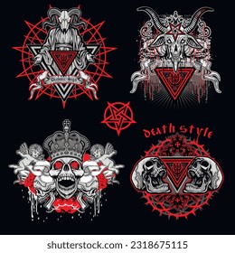 set, gothic sign with skull, grunge vintage design t shirts