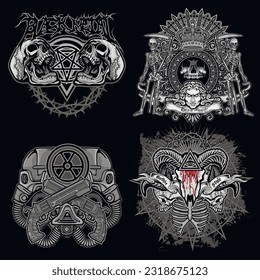 set, gothic sign with skull, grunge vintage design t shirts