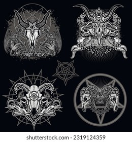 set, gothic sign with skull, grunge vintage design t shirts