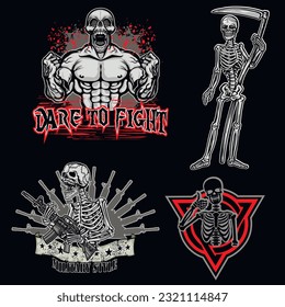 set, gothic sign with skull, grunge vintage design t shirts