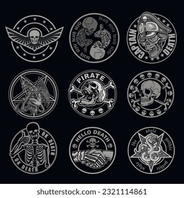 set, gothic sign with skull, grunge vintage design t shirts

