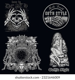set, gothic sign with skull, grunge vintage design t shirts