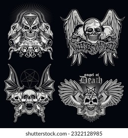 set, gothic sign with skull, grunge vintage design t shirts