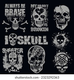 set, gothic sign with skull, grunge vintage design t shirts