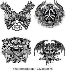 set, gothic sign with skull, grunge vintage design t shirts