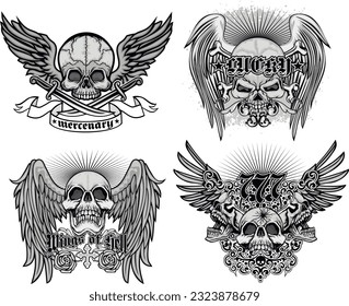 set gothic sign with skull, grunge vintage design t shirts
