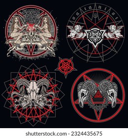 set, gothic sign with skull, grunge vintage design t shirts
