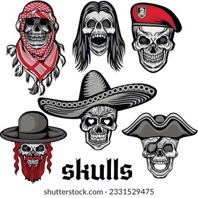 set, gothic sign with skull, grunge vintage design t shirts
