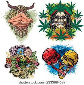 set, gothic sign with skull, grunge vintage design t shirts
