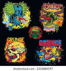 set, gothic sign with skull, grunge vintage design t shirts
