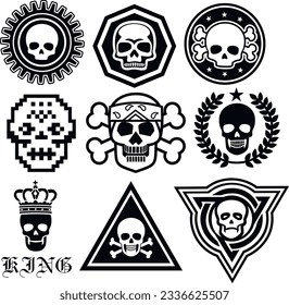 set, gothic sign with skull, grunge vintage design t shirts
