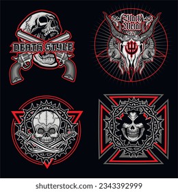 set, gothic sign with skull, grunge vintage design t shirts