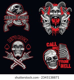 set gothic sign with skull, grunge vintage design t shirts