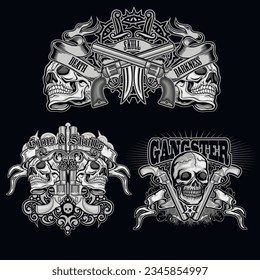 set gothic sign with skull, grunge vintage design t shirts