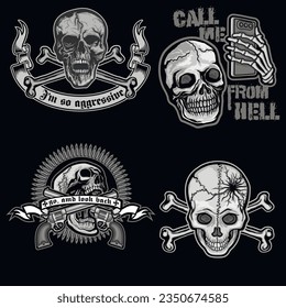 set gothic sign with skull, grunge vintage design t shirts