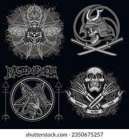set, gothic sign with skull, grunge vintage design t shirts