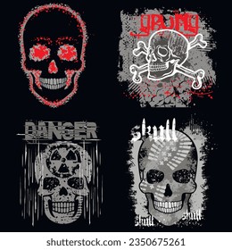 set, gothic sign with skull, grunge vintage design t shirts