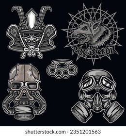 set, gothic sign with skull, grunge vintage design t shirts