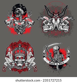 set, gothic sign with skull, grunge vintage design t shirts