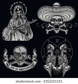 set, gothic sign with skull, grunge vintage design t shirts