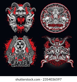 set, gothic sign with skull, grunge vintage design t shirts
