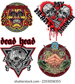set gothic sign with skull, grunge vintage design t shirts
