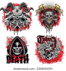 set gothic sign with skull, grunge vintage design t shirts
