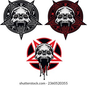 set gothic sign with skull, grunge vintage design t shirts
