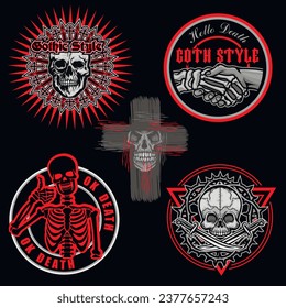 set gothic sign with skull, grunge vintage design t shirts
