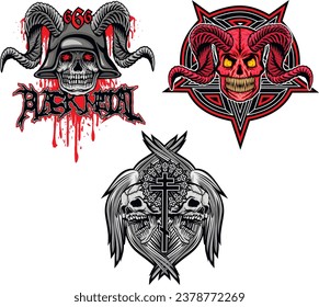 set gothic sign with skull, grunge vintage design t shirts

