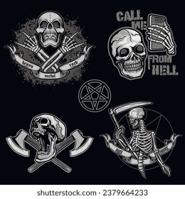 set gothic sign with skull, grunge vintage design t shirts
